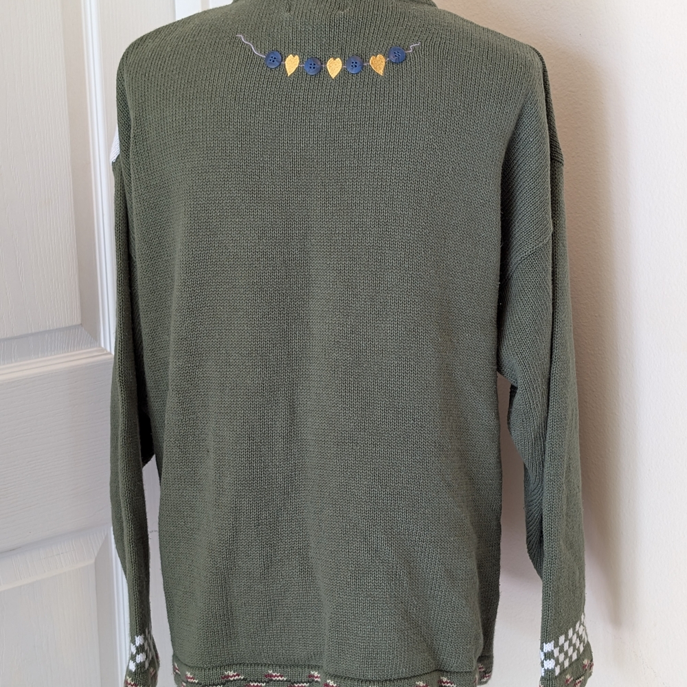 Quacker Factory Green and White Cardigan with Whimsical Designs - Picture 10 of 10